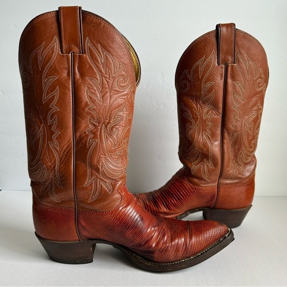 Justin Cowboy Boots Exotic Leather Lizard Iguana Skin Brown Style 4786 Mens 9.5 - Picture 9 of 15
